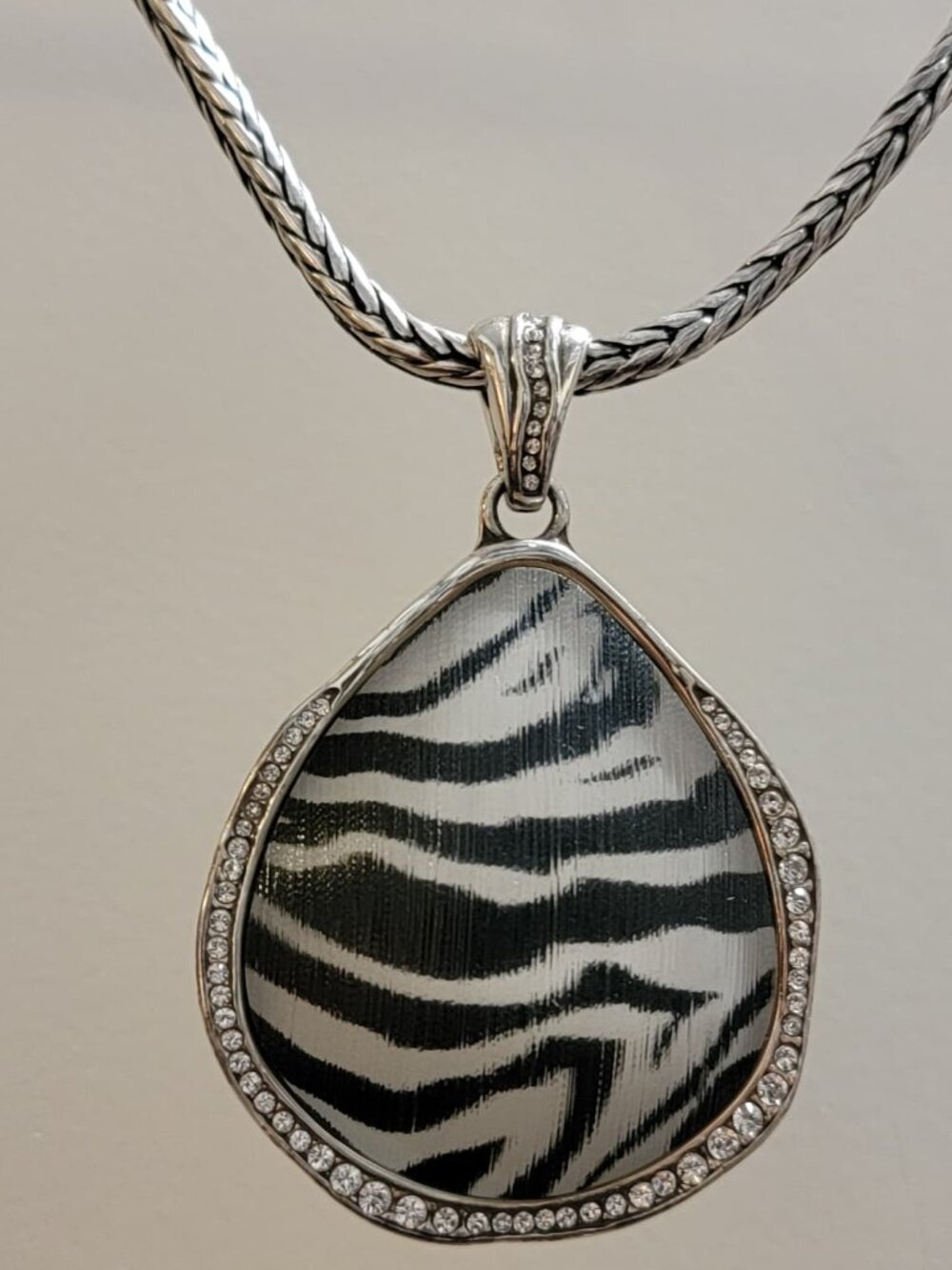 Brighton Silver Necklace, Animal Print Pendant 18" Vintage Retired Rare Zebra